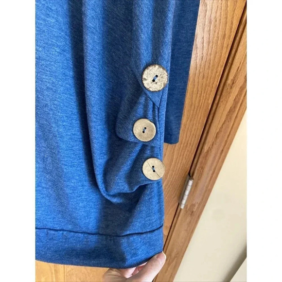 Mixmax Women Long Sleeve Button Round Neck Tunic Size 2XL Blue - Picture 3 of 5